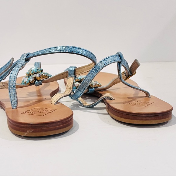 Emanuela Caruso Women’s EU 40 Blue Jeweled Bling Ankle T- Strap Leather Sandals - Picture 9 of 16
